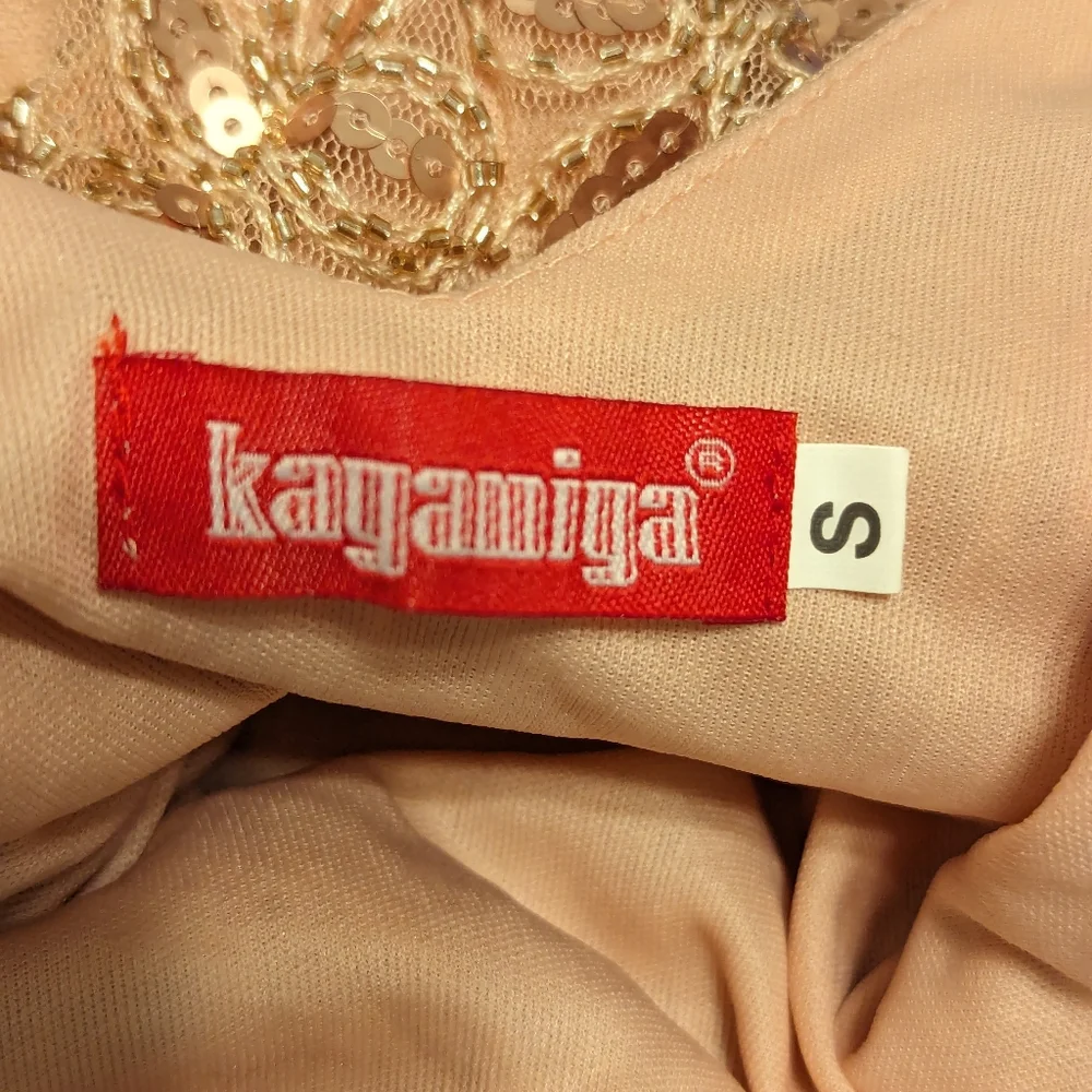 Kayamiya rose gold blush flapper dress sequin fringe size small (read condition)